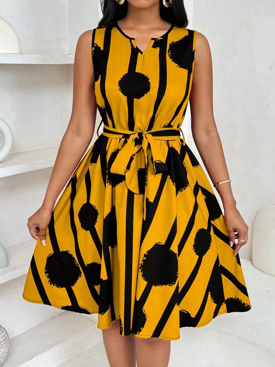 Paola Andrea | Vestido estampado con amarre en la cintura