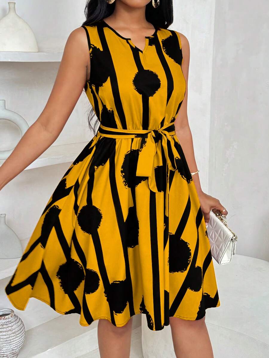 Paola Andrea | Vestido estampado con amarre en la cintura