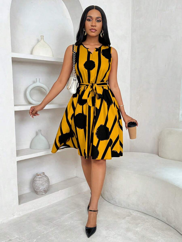 Paola Andrea | Vestido estampado con amarre en la cintura