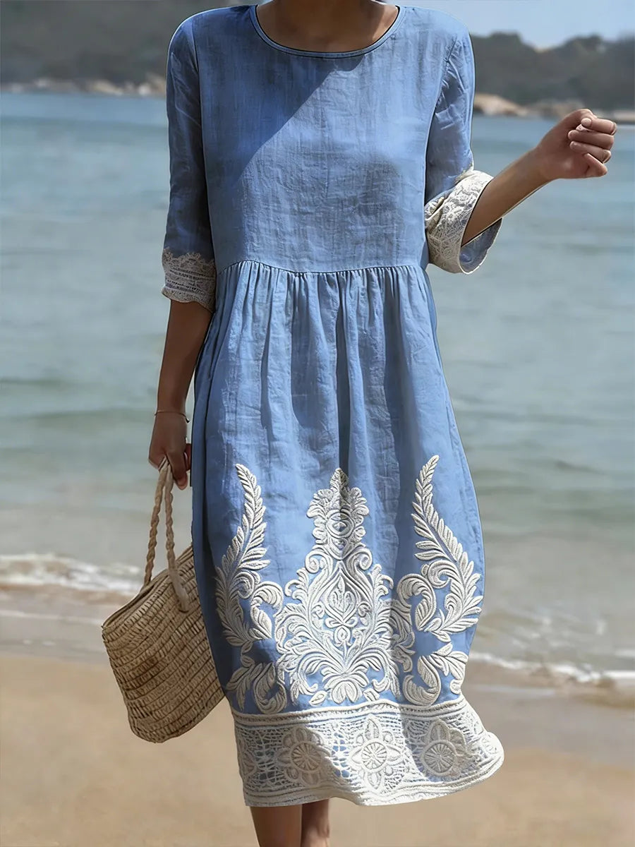 Patricia | Vestido midi con encaje y bordado