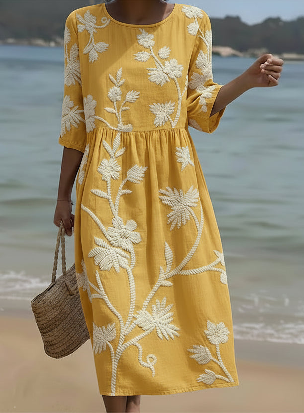 Poleth | Vestido midi con bordado floral
