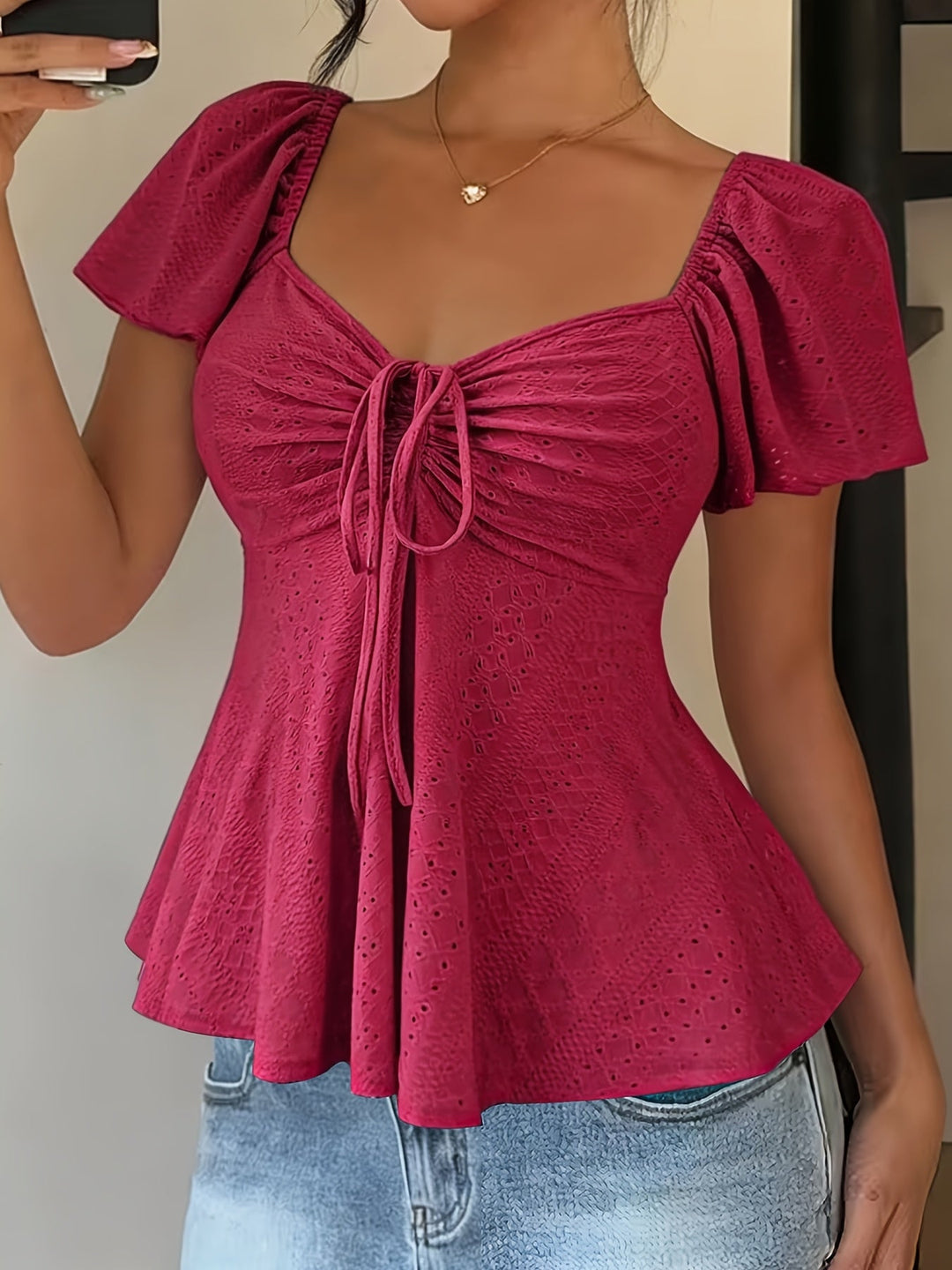 María Ángela | Top peplum de manga corta abullonada