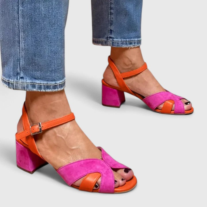 Claudia | Sandalias de taco ancho color block