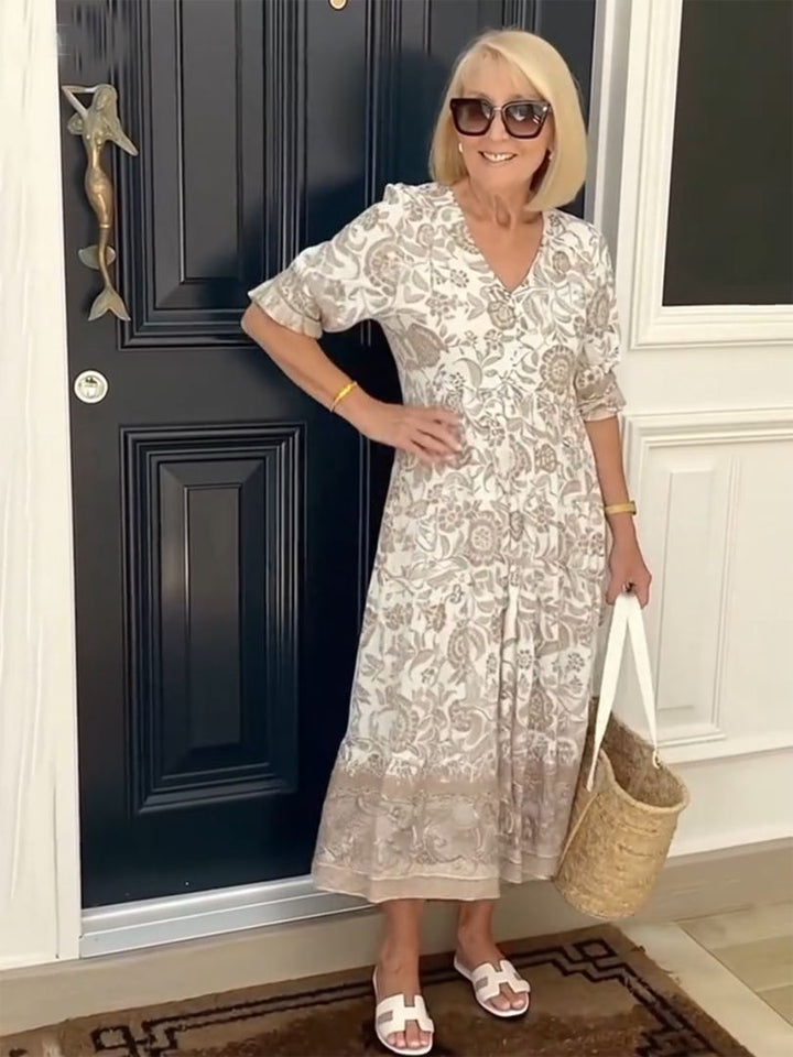 Gigliola | Vestido largo floral con escote en V