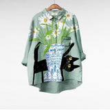 Hilda | Blusa manga larga con estampado de flores y gatos