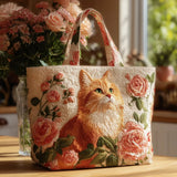 Claudina | Bolso tote acolchado estampado de rosas y gato
