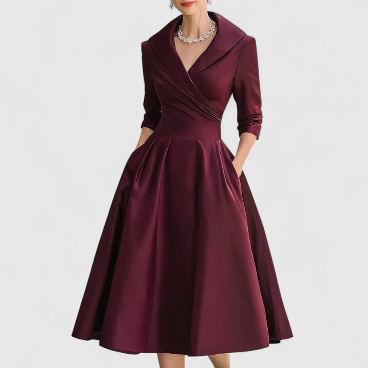 Laura | Vestido midi de vuelo con cuello solapa