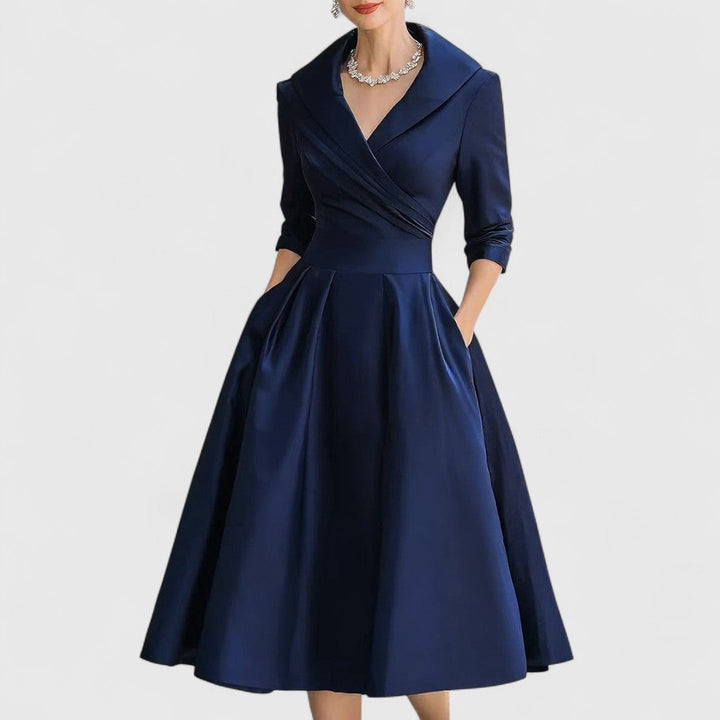 Laura | Vestido midi de vuelo con cuello solapa
