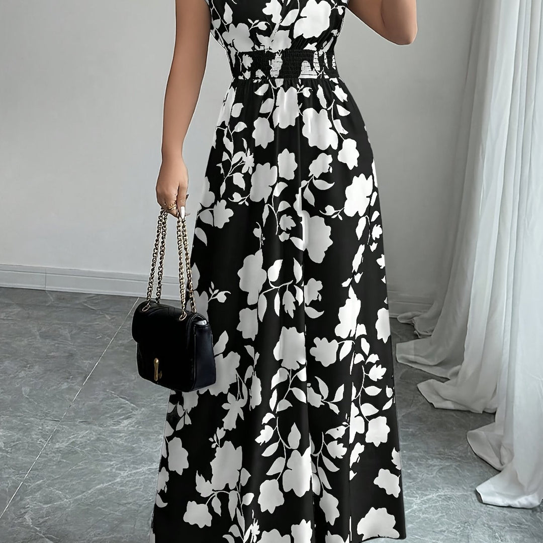 Bianca | Vestido largo floral con cintura fruncida