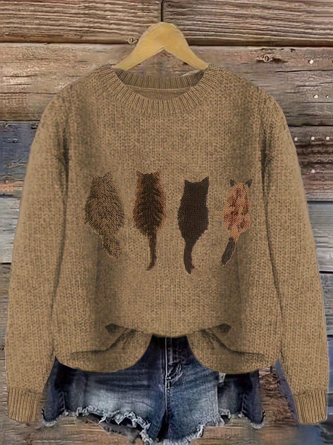 Maura | Sweater tejido con estampado de gatos