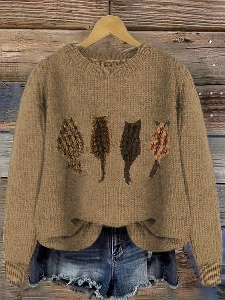 Maura | Sweater tejido con estampado de gatos