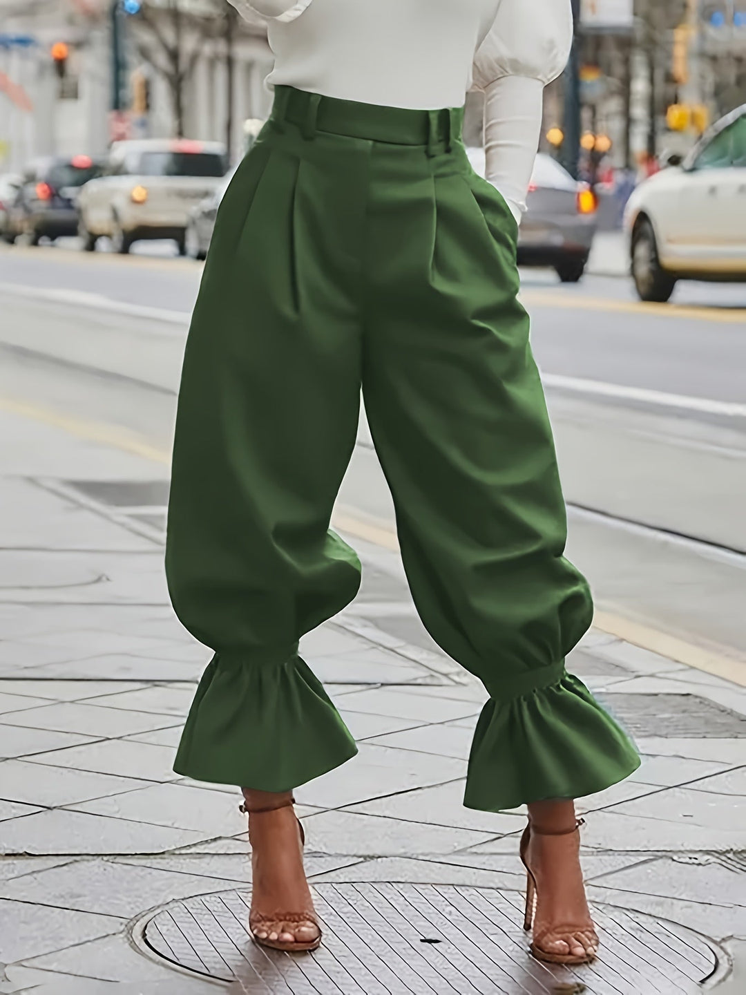 Yanira | Pantalón de pierna ancha con ruedo fruncido
