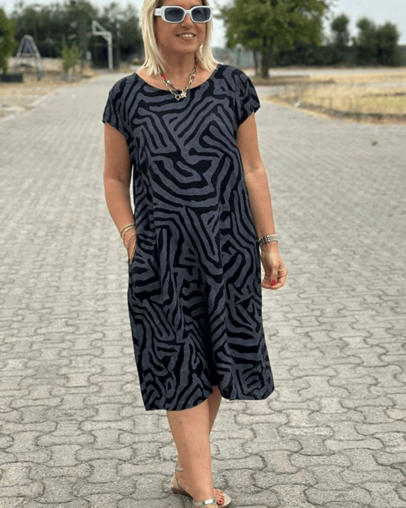 Teresa | Vestido con Cuello Redondo y Bonito Estampado