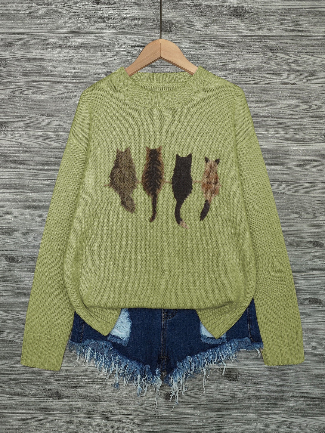 Maura | Sweater tejido con estampado de gatos