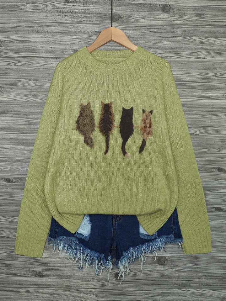 Maura | Sweater tejido con estampado de gatos