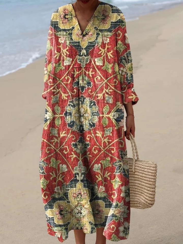 Paillaray | Vestido largo suelto con estampado floral vintage