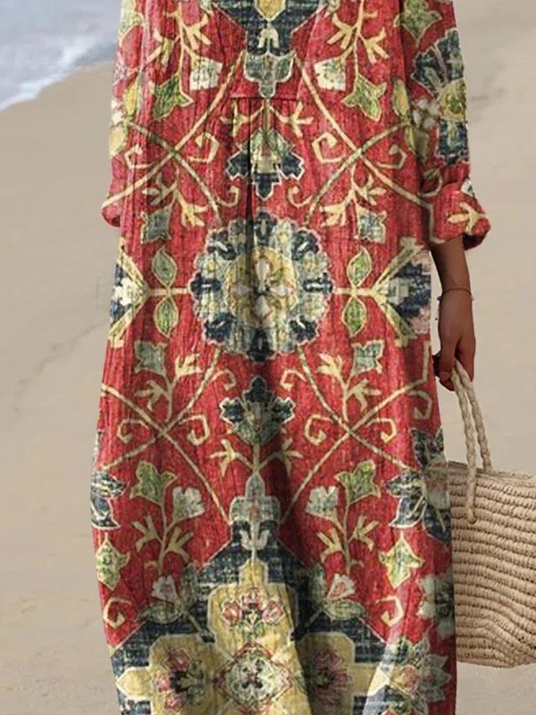 Paillaray | Vestido largo suelto con estampado floral vintage