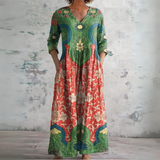Micaela | Vestido largo floral de manga tres cuartos