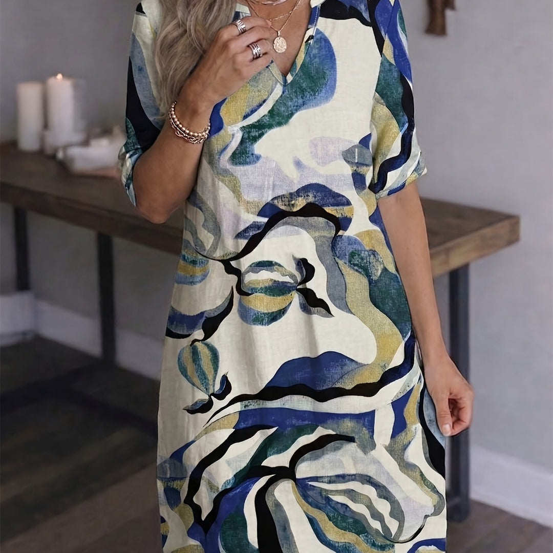 Delia | Vestido recto con estampado artístico