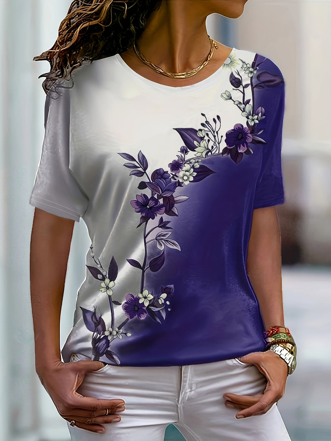 Sujey | Polera floral cuello redondo