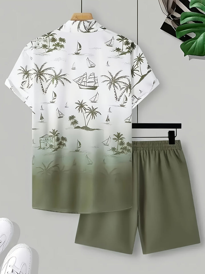 Cristián | Conjunto de camisa y short con estampado costero