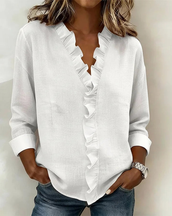 Fabiola | Blusa manga larga con escote en V y volantes