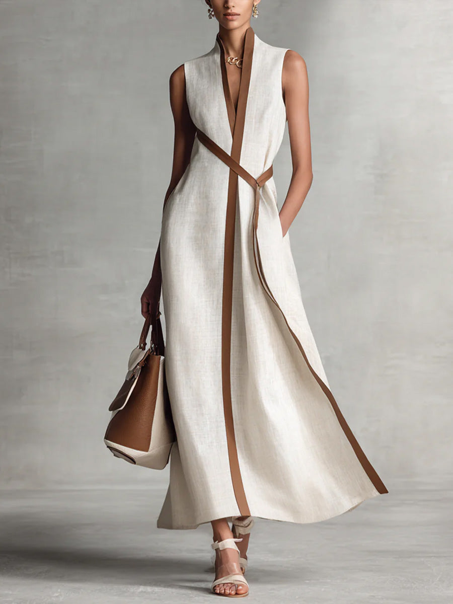 Norka | Vestido midi sin mangas con ribete en contraste