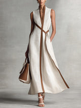 Norka | Vestido midi sin mangas con ribete en contraste