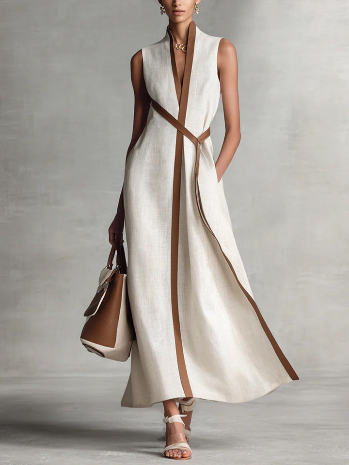 Norka | Vestido midi sin mangas con ribete en contraste