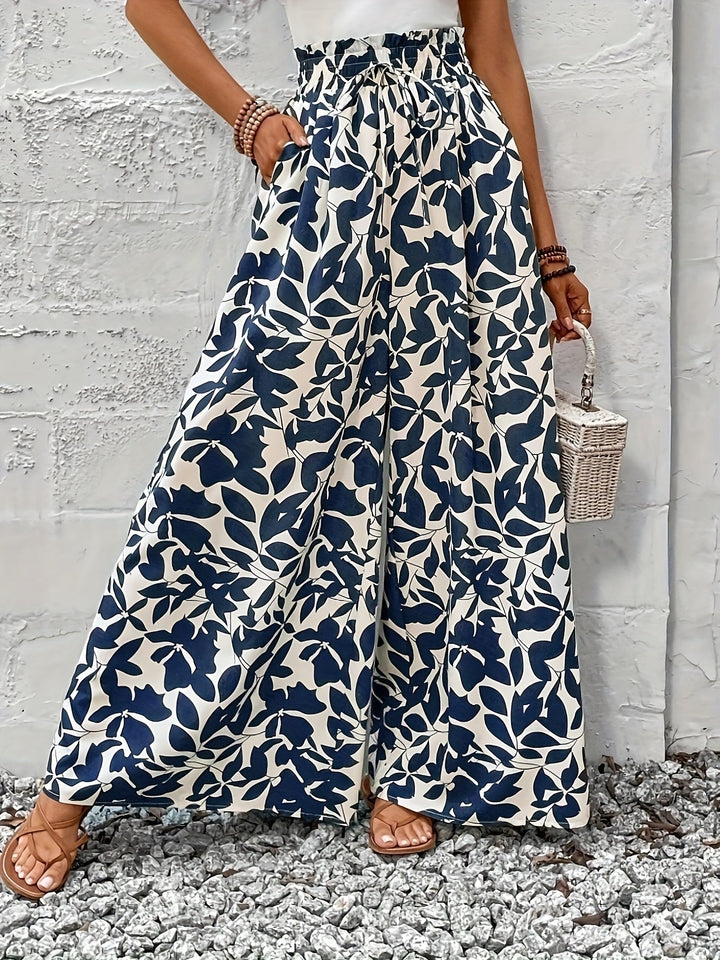 Rossana | Pantalones anchos con print de hojas