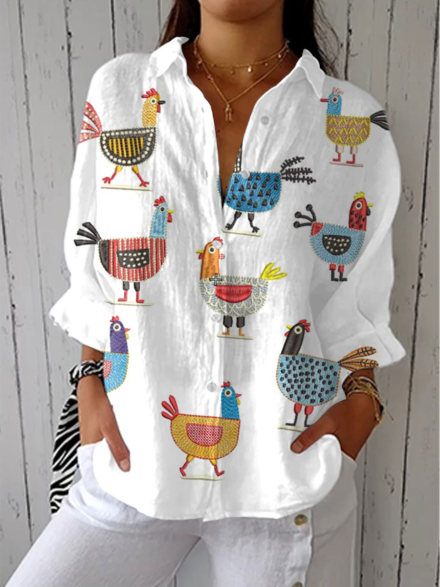 Clara | Blusa con Estampado de Gallinas Divertidas