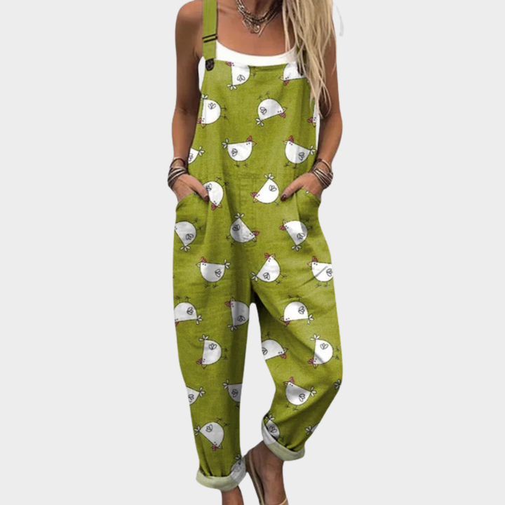 Ángela | Jardinera ancha con estampado de gallinitas