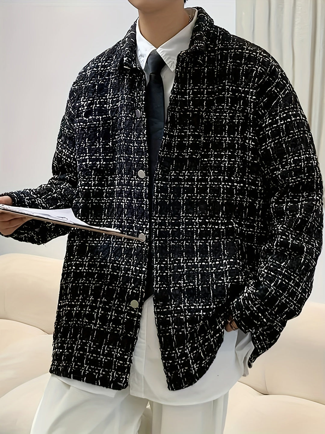 Nibaldo | Chaqueta camisera a cuadros texturizada