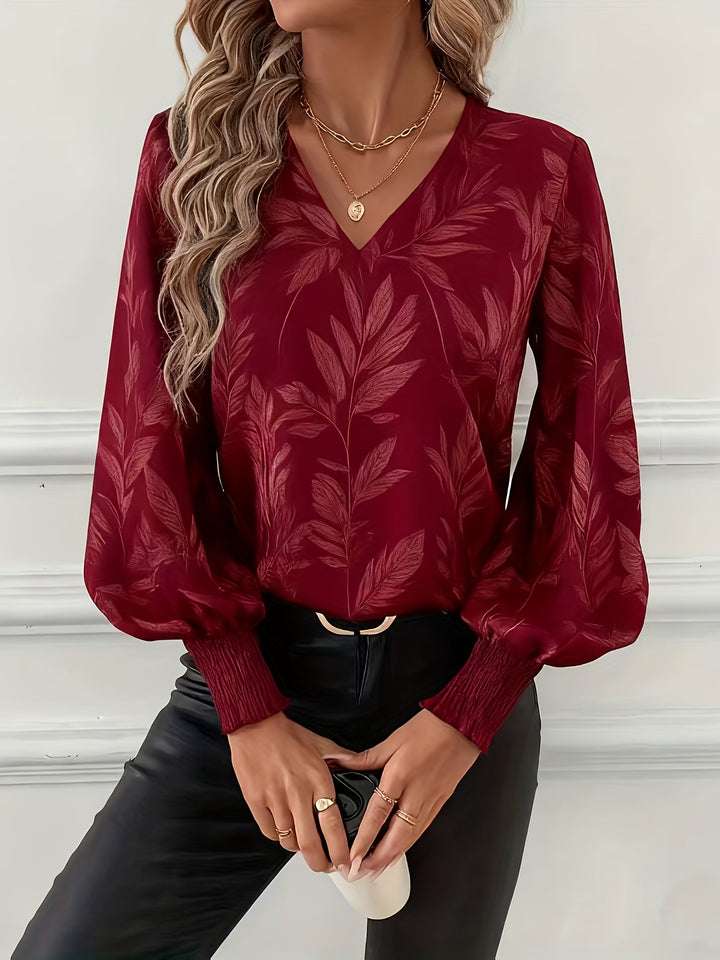 Magdalena | Blusa escote V con estampado de hojas