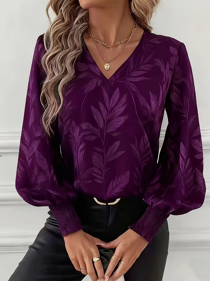 Magdalena | Blusa escote V con estampado de hojas
