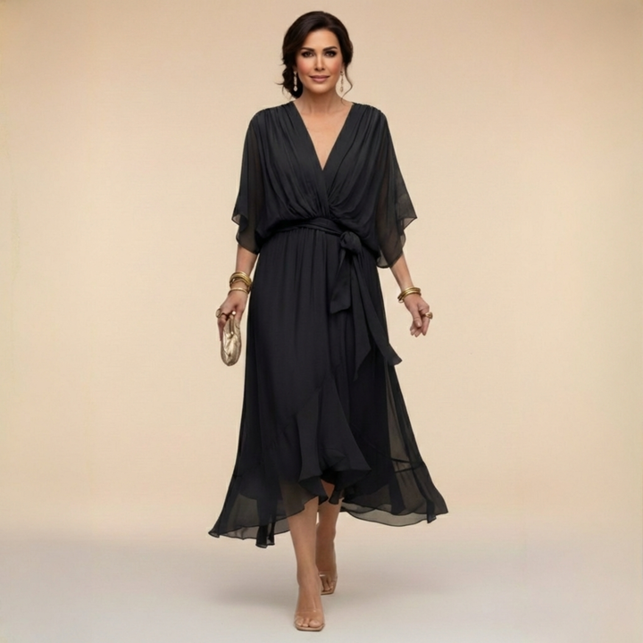 Renata | Vestido de gasa con escote en V