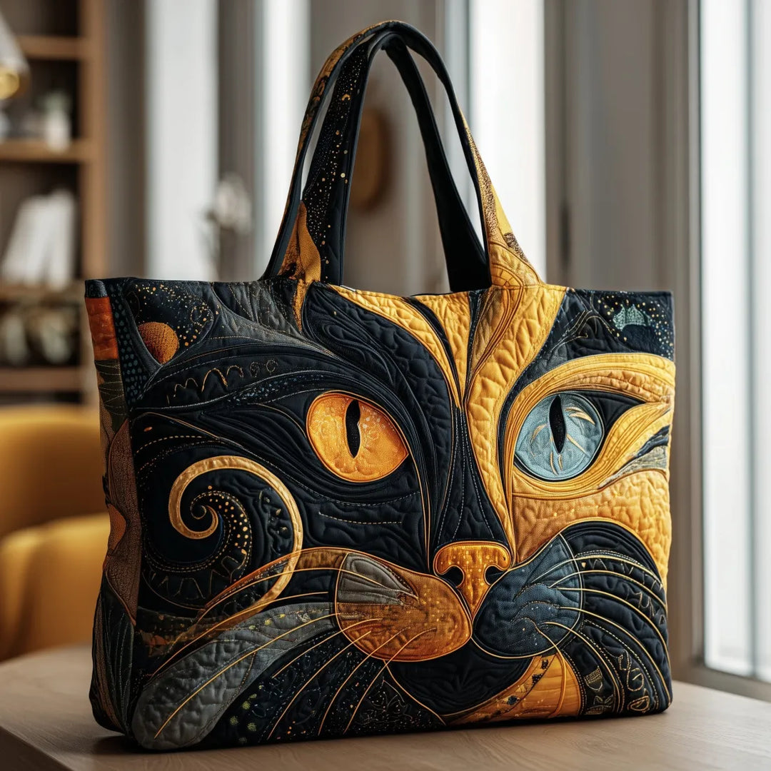 Eliza | Bolso tote acolchado con arte de gato