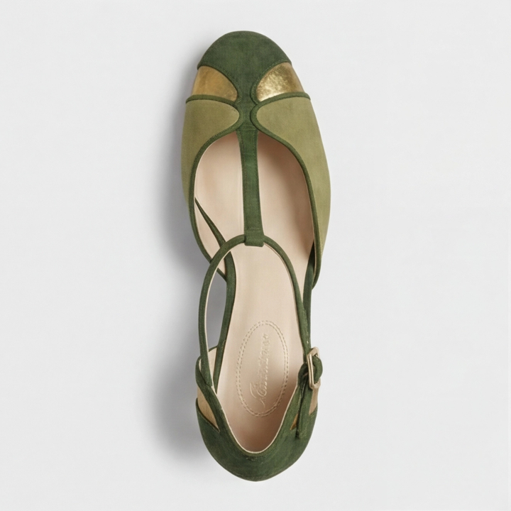 Damaris | Zapatos de taco con pulsera en T de gamuza
