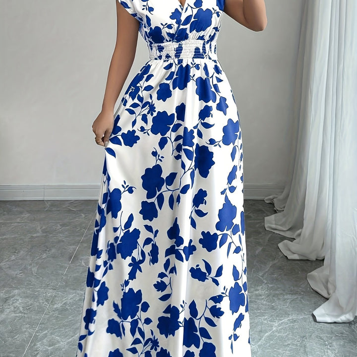 Bianca | Vestido largo floral con cintura fruncida