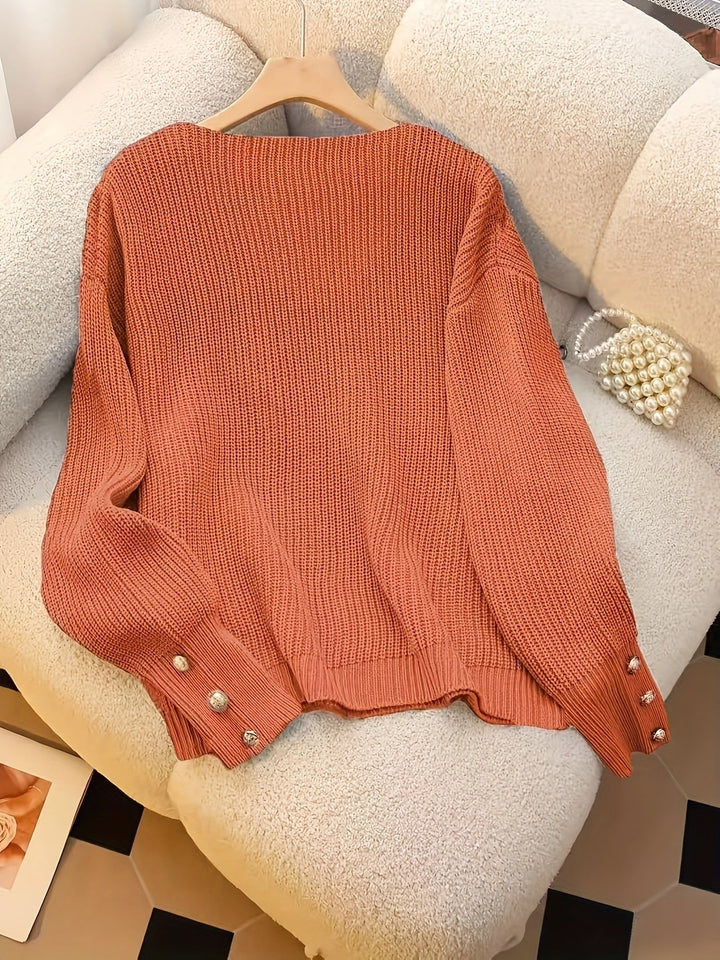 Nubia Rosa | Sweater de punto acanalado con escote V