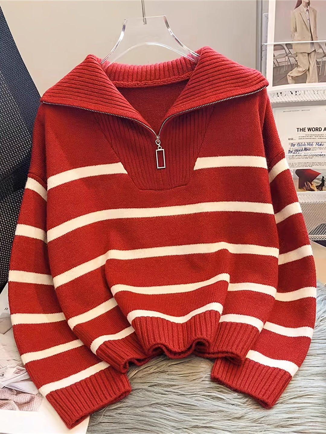 Josefa Ignacia | Sweater a rayas con cierre al cuello