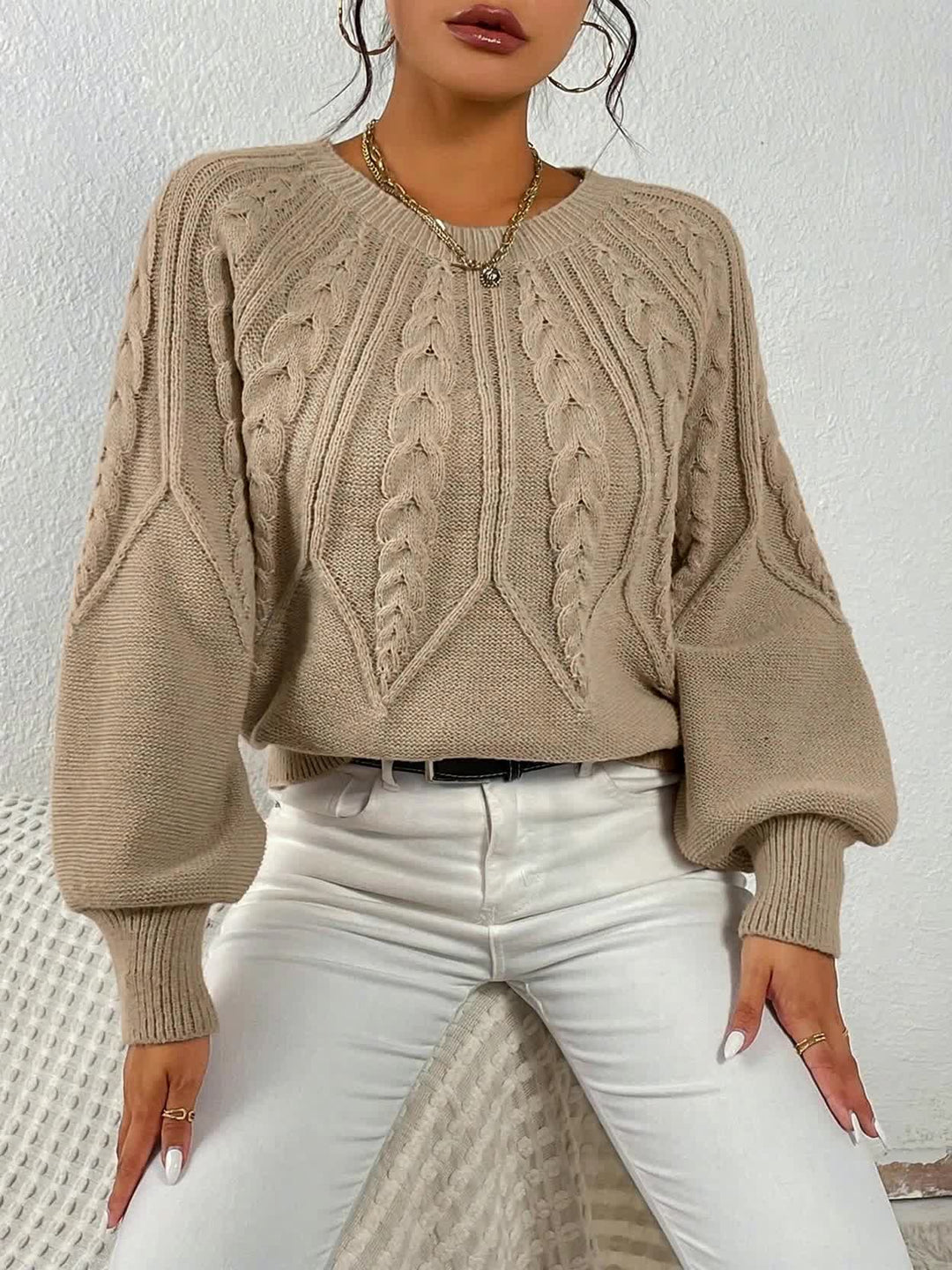 Juana María | Sweater de punto trenzado con mangas farol
