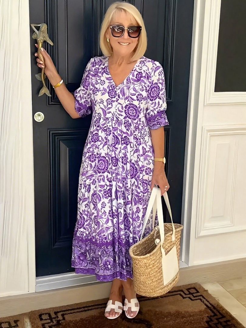Gigliola | Vestido largo floral con escote en V