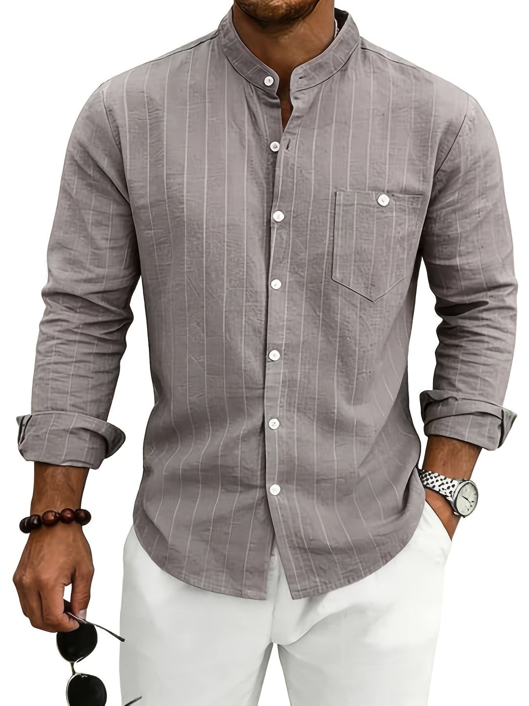 Clemente | Camisa de rayas con cuello mao