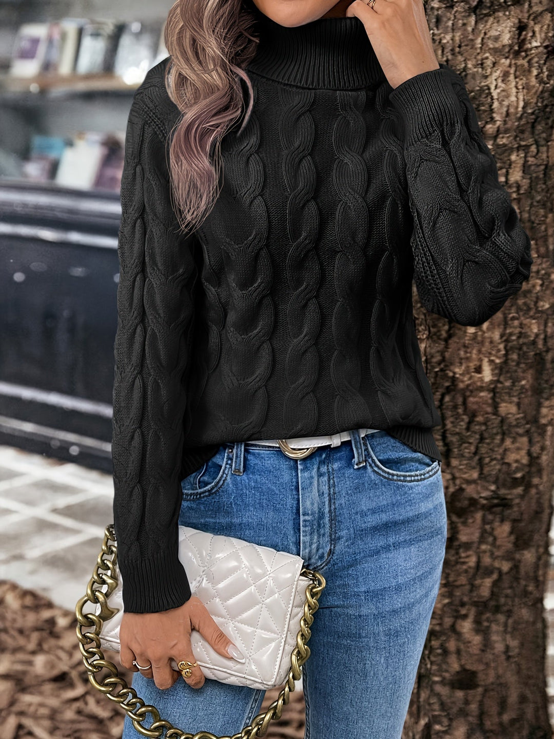 Sarai | Sweater de punto trenzado cuello alto