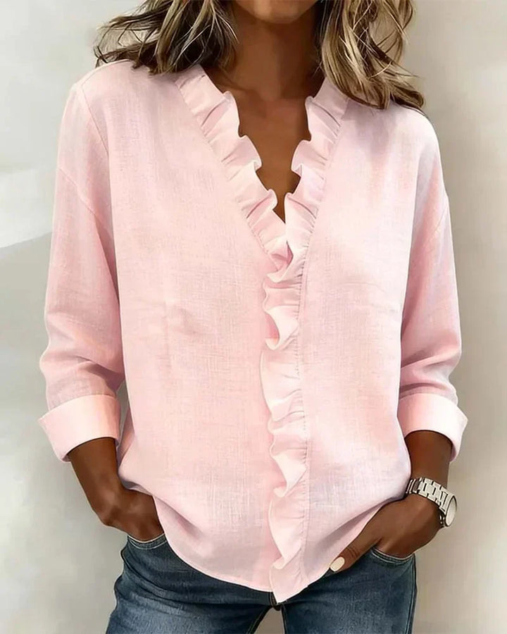 Fabiola | Blusa manga larga con escote en V y volantes