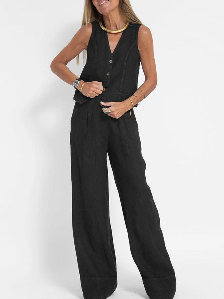 Poulette | Conjunto de chaleco sin mangas y pantalón de pierna ancha