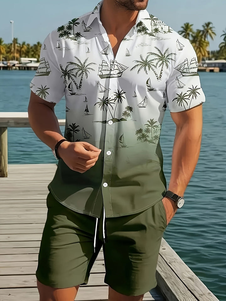Cristián | Conjunto de camisa y short con estampado costero