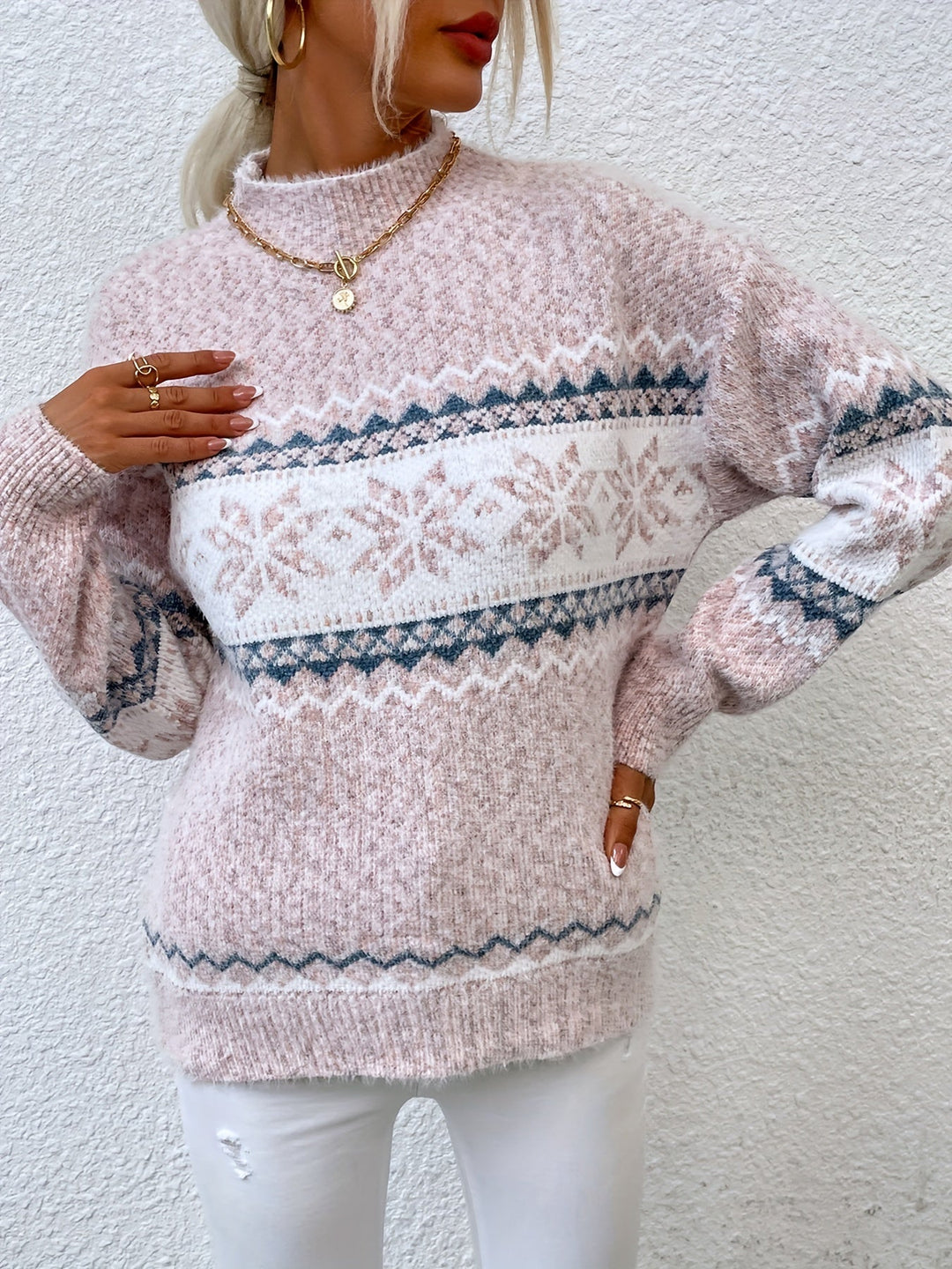 Melania | Sweater cuello alto de copos de nieve