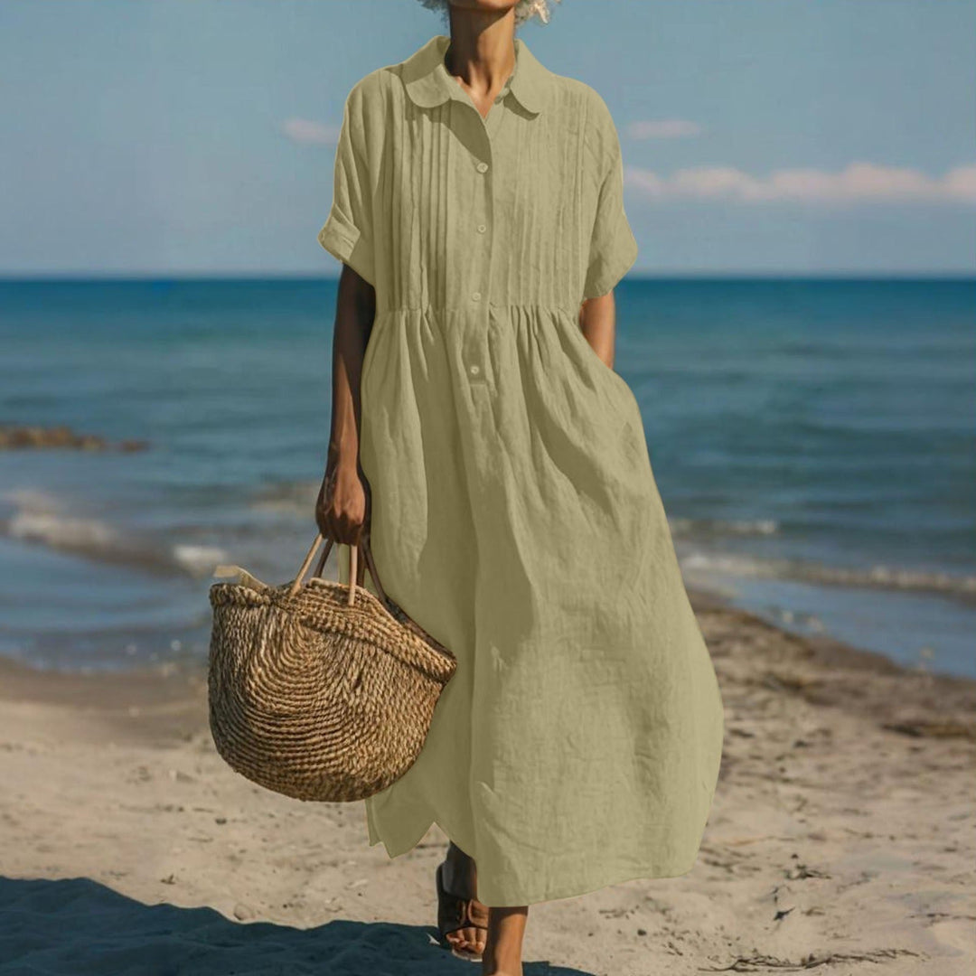 Isabel Margarita | Vestido largo plisado con cuello camisero